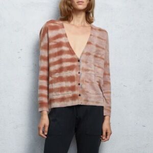 Raquel Allegra Tiger Animal Print Soft Cashmere V-Neck Sweater Cardigan Large